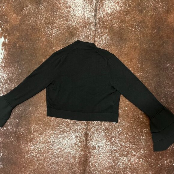 Calvin Klein Ruffle Bell Sleeve Open Front Cardigan Black S - Picture 7 of 9